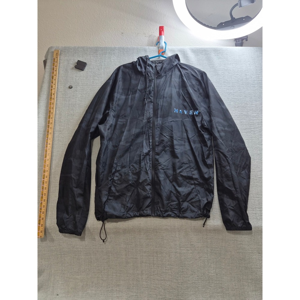 Haven Windbreaker Jacket Mens XL Gray Black Camouflage Mesh Lined Waterproof